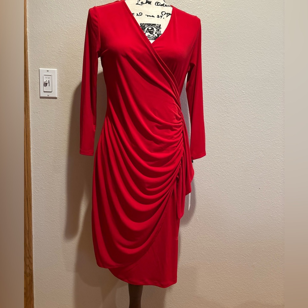 NWT Red Calvin Klein ruched dress. Size 6